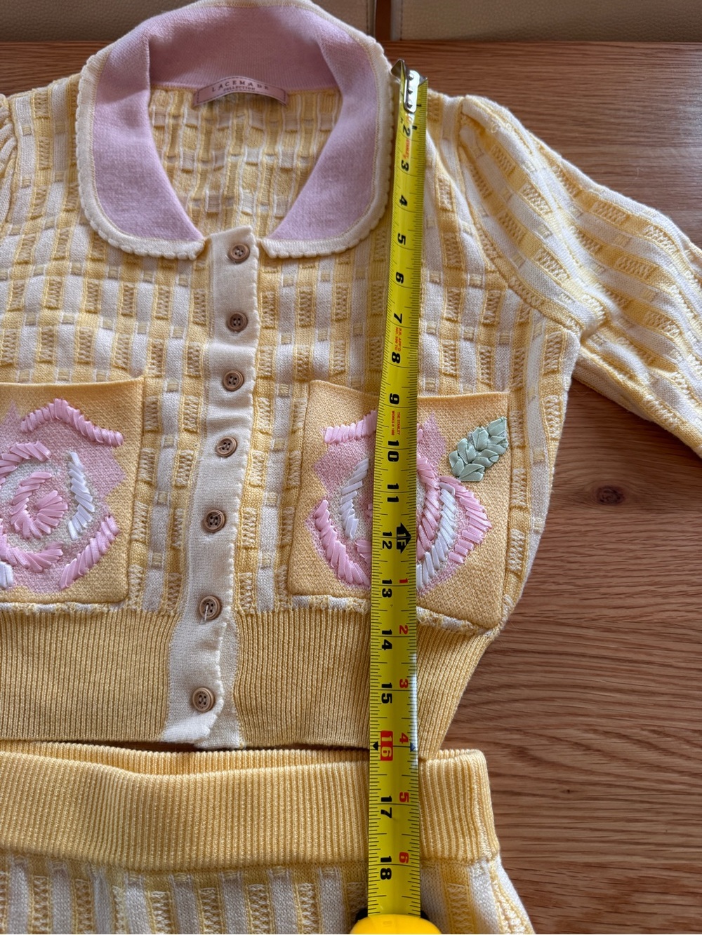 Lacemade Yellow flowered Knit Skirt with Blue Ruffle Hem & Matching Sweater Set - Picture 9 of 10